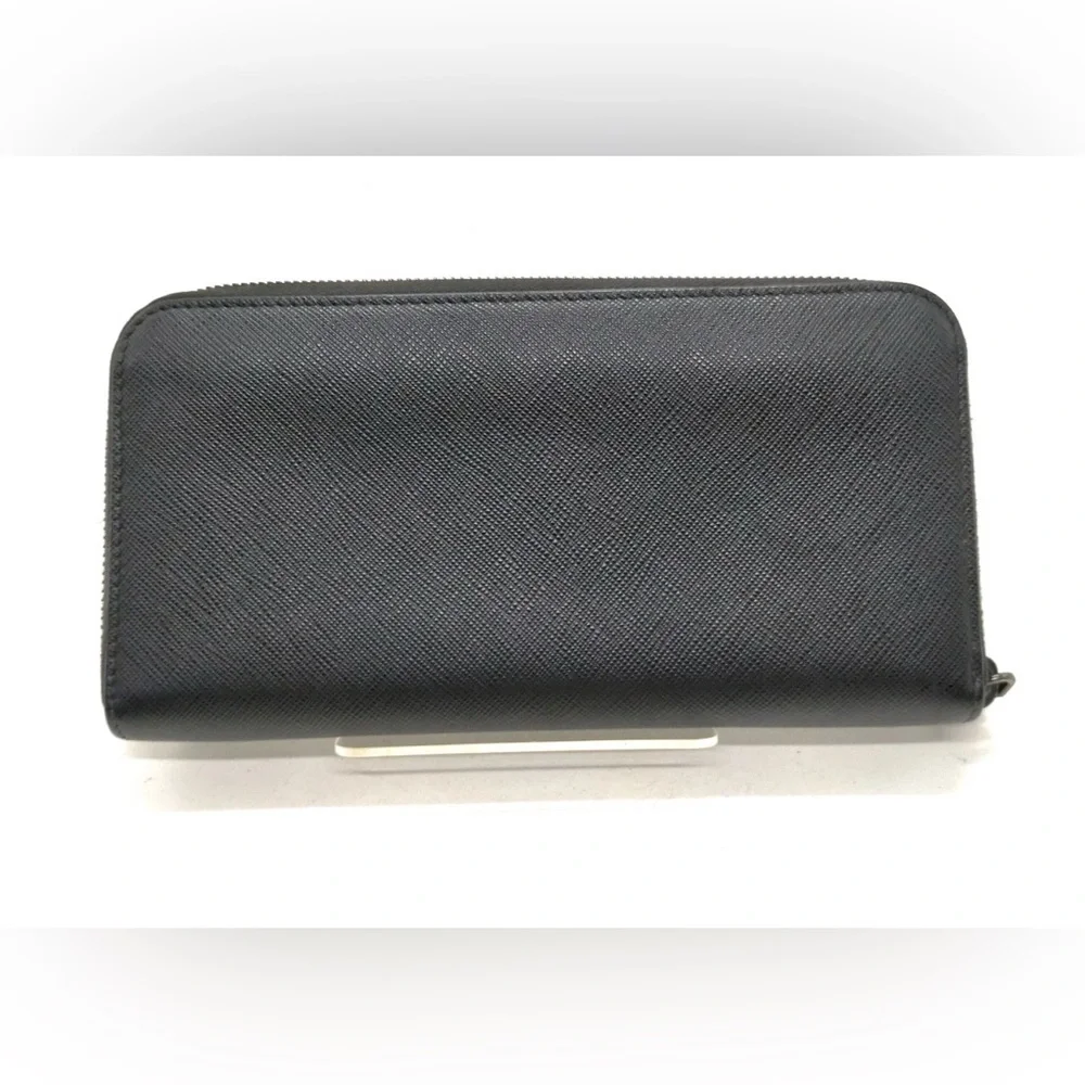 Prada Long Wallet Black Leather With Gray and White bi color inside authentic